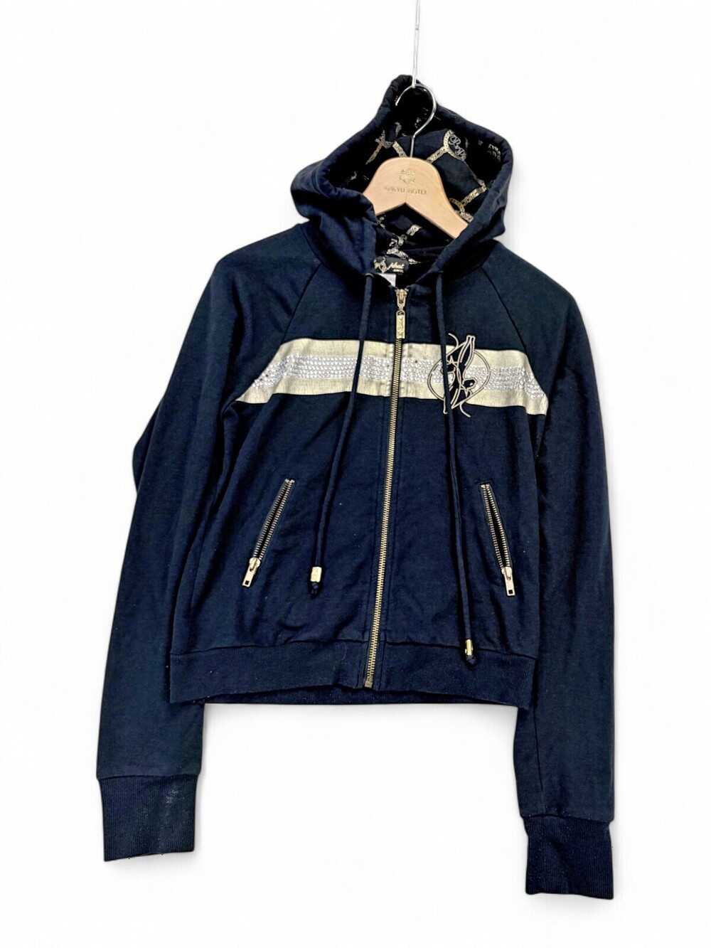 Baby Phat Black Rhinestone Full-Zip Hoodie M